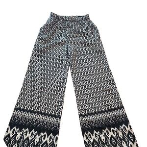 Momteau Black White Geometric Print Wide Leg Palazzo‎ Pants Small